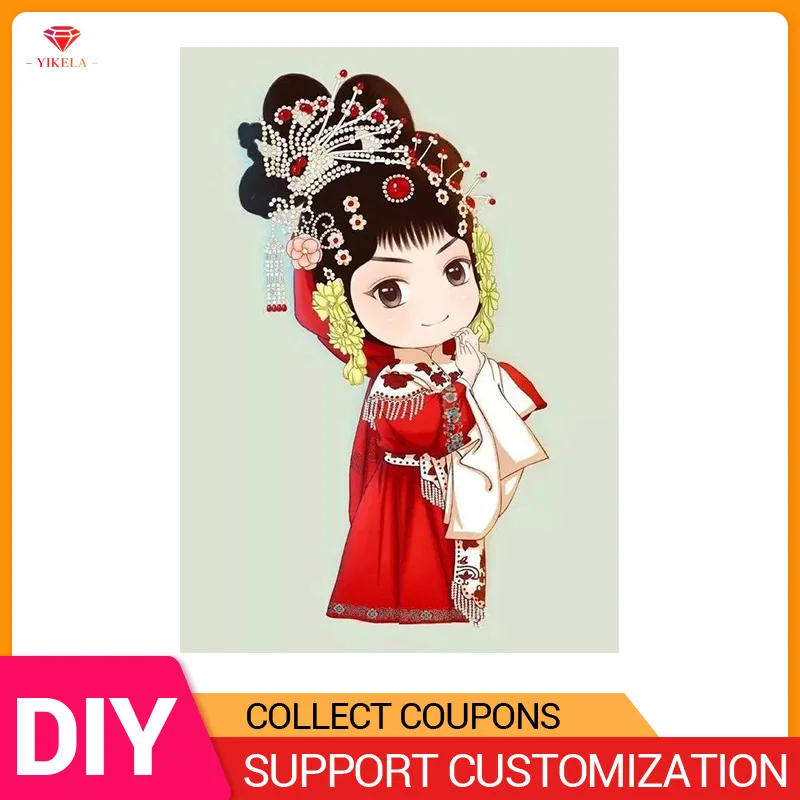 

YIKELA 5D DIY Full Round/Square Diamond Painting Cross Stitch Beijing Opera Home Decor Diamond Painting Embroidery Cartoon