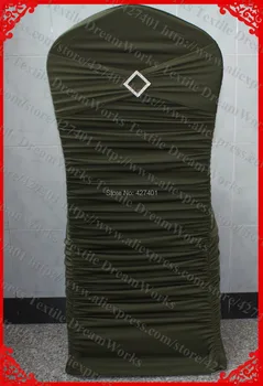 

NO.19 Army Green Ruffled Lycra/Spandex Chair Covers With Band/Sash And Rhombic Diamond Buckle&Pin For Wedding Home Decoration