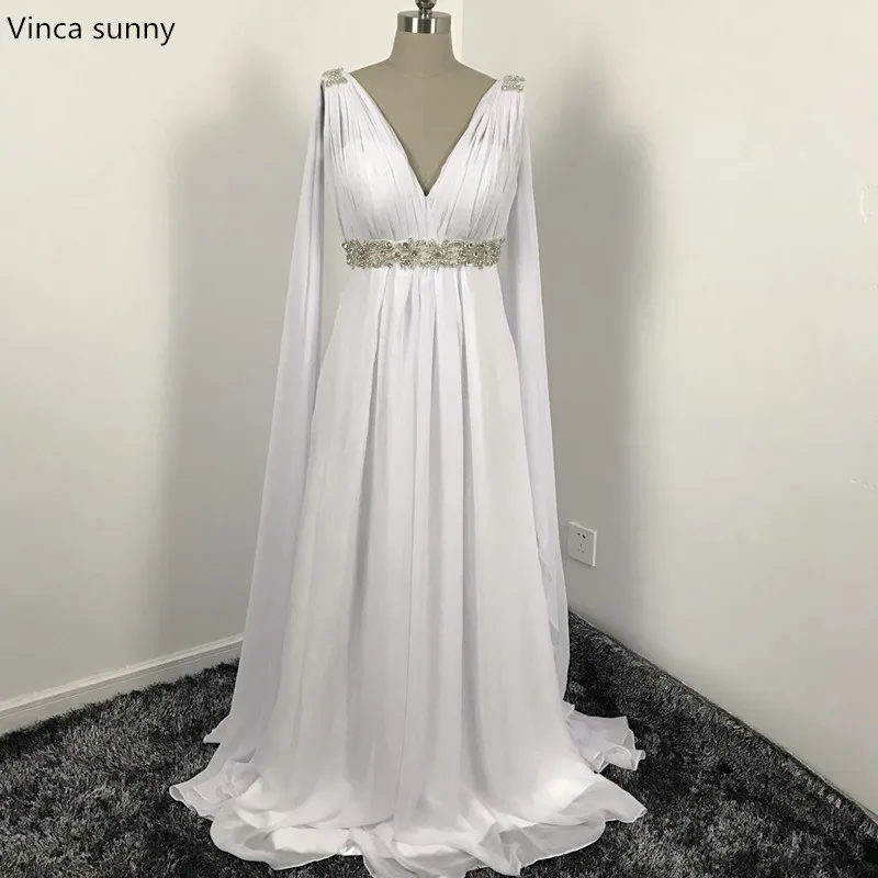 Greek Style Wedding Dresses With Watteau Train 2017 V Neck Long Chiffon Grecian Beach Maternity Wedding