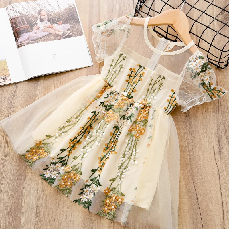 

Kids Baby Girls Dresses clothes costume Princess Embroidery short sleeve Dress For Girl Toddler cotton casual Party one piece 4T