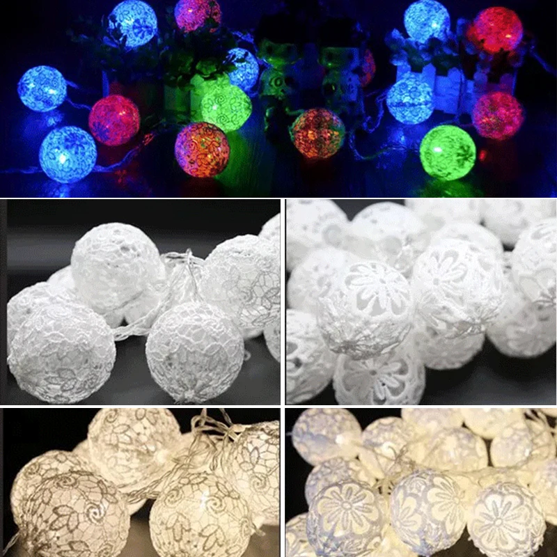 6 cm encaje de algodón bolas de hadas luz de la secuencia 1,5 m 3 M luz LED de cadena guirnalda de vacaciones caliente /RGB Luces Decoración