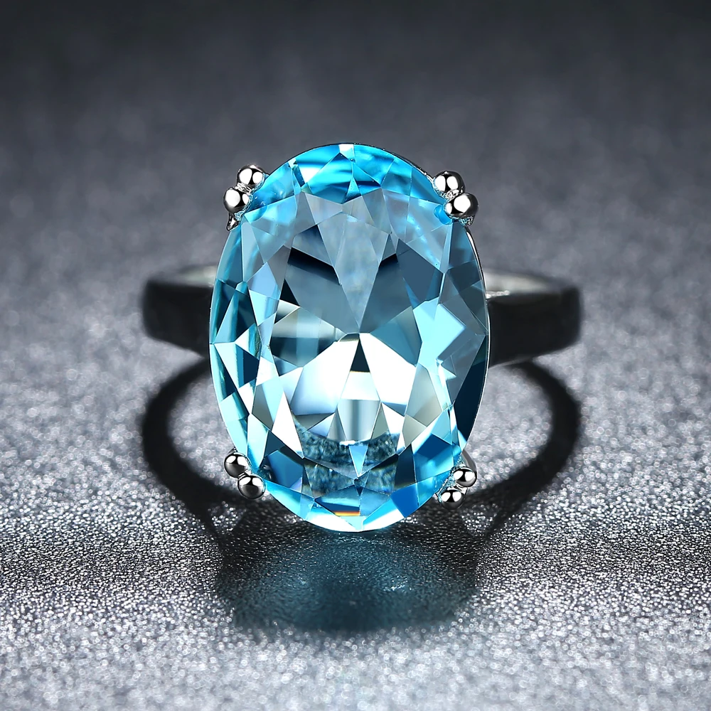 Модное большое кольцо с голубым камнем для женщин свадебный подарок роскошные ювелирные изделия серебряного цвета со стразами кольцо с кубическим цирконием женские ювелирные изделия