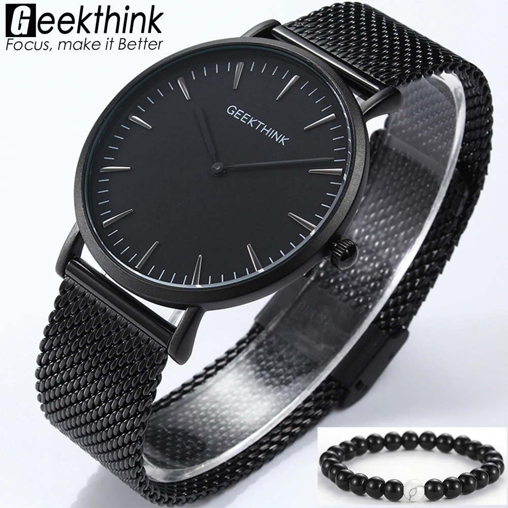 GEEKTHINK Top Brand Luxury Quartz Watch Men Japan Movement Quartz Clock Stainless Steel Mesh Strap Ultra Thin Business Casual GEEKTHINK Top Brand Luxury Quartz Watch Men Japan Movement Quartz Clock Stainless Steel Mesh Strap Ultra Thin Business Casual