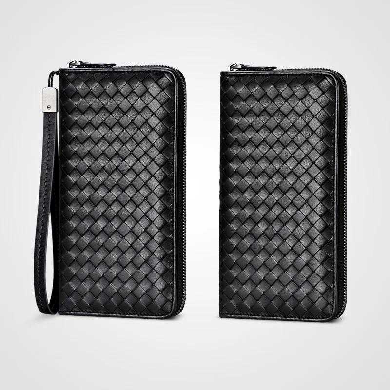  2020 New Leather Men's Wallet Long Woven Leather Bag Luxury Brand Clutch Simple Fashionable Lady Wa