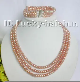 

Hot sale new Style >>>>3row pink pearls necklace bracelet set
