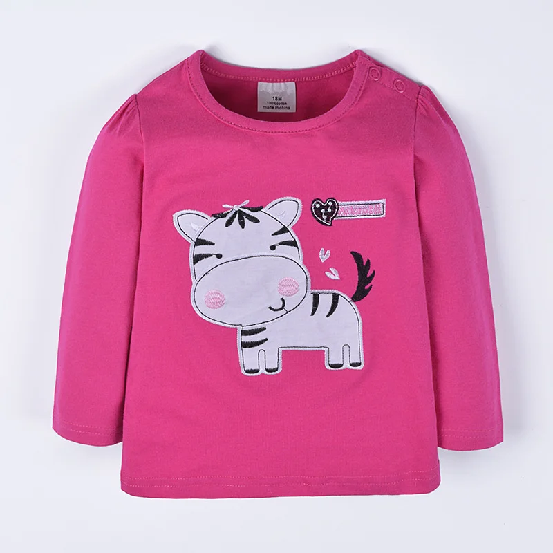 Детская футболка с принтом зебры для девочек, 6 шт./партия, трикотажная футболка с длинными рукавами из 100% хлопка для детей 1-6 лет, BJT788