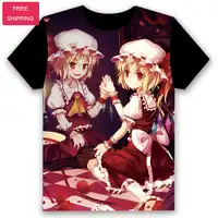 YQ28 Anime Game Touhou Project Flandre Scarlet Cute Cool Milk Silk Black T-Shirt Tee Short Sleeve Tops Unisex Cosplay S-XXL