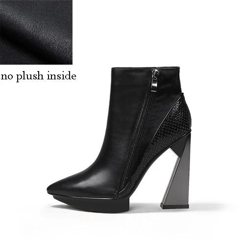 Ботинки; женские зимние ботильоны на молнии с острым носком на очень высоком каблуке 11 см; botte femme botines mujer; HL120 muyisxi - Цвет: black no plush