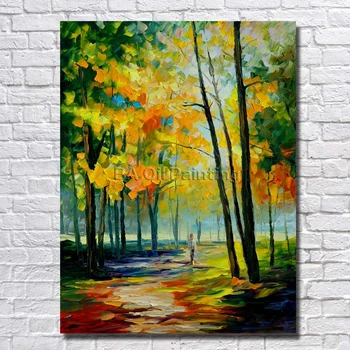

Picture Handpainted Modern Art Beautiful Green Tree Road Scenery Palette Knife No Framed Oil Painting on Canvas Home Decoration