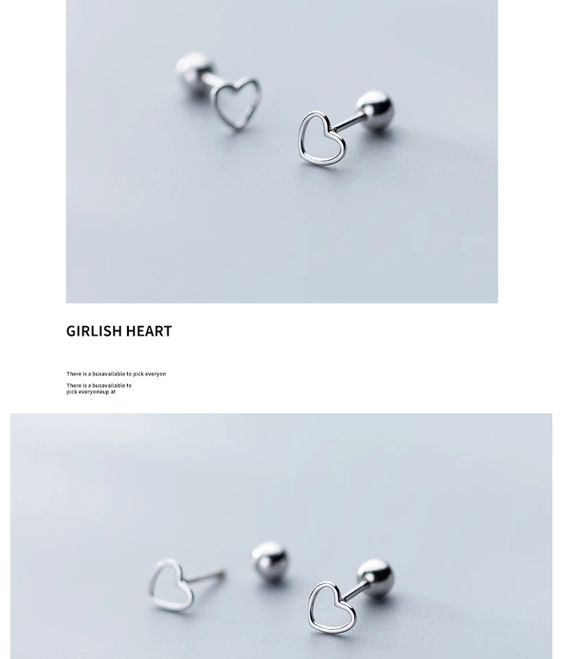 Korean Small Hollow Heart 925 Sterling Silver Screw Stud Earrings For Women Girls Kids Mini Minimalist Jewelry Love Gifts Brinco (5)