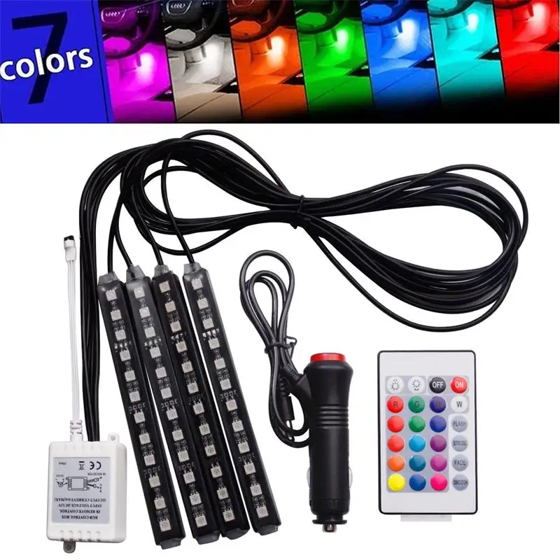 4 x 12 LED Car SUV Interior RGB Atmosphere Decorative SMD Light Neon Lamp Strip