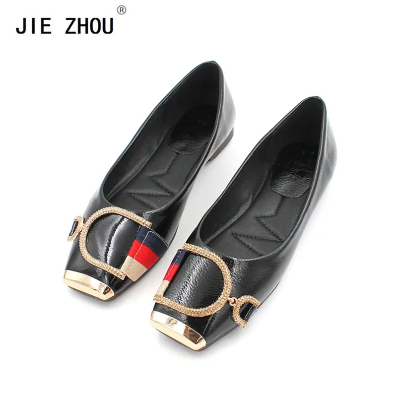 

Spring/Summer Newest Fashion Women Flats Shoes Soft PU Leather Crystal Metal Buckle Square Toe Casual Shoes Office Ladies Shoe