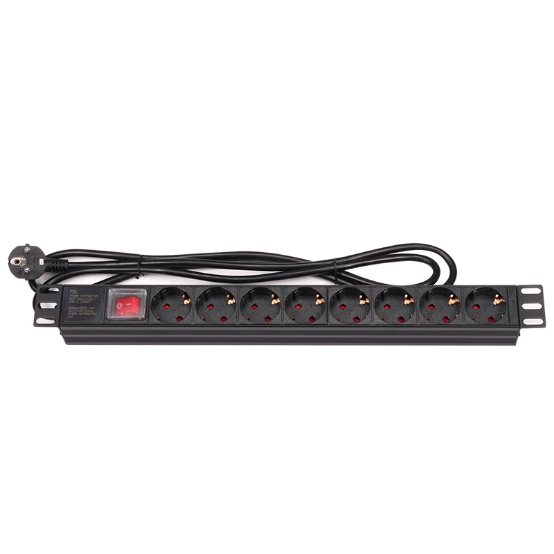 PDU 1U 8 штепсельных розеток европейского стандарта 16A 220 V-250 V розетка для зарядки питания с удлинителем 2 м настенная розетка сетевой адаптер