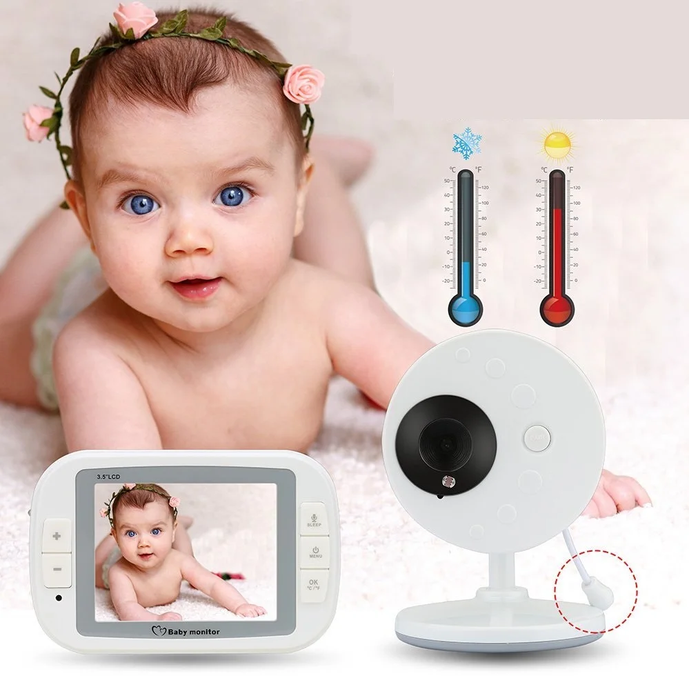 babykam radio nanny baby monitor 3.5 inch LCD IR Night Vision Temperature Sensor Lullabies 2 way audio baby monitors video nanny