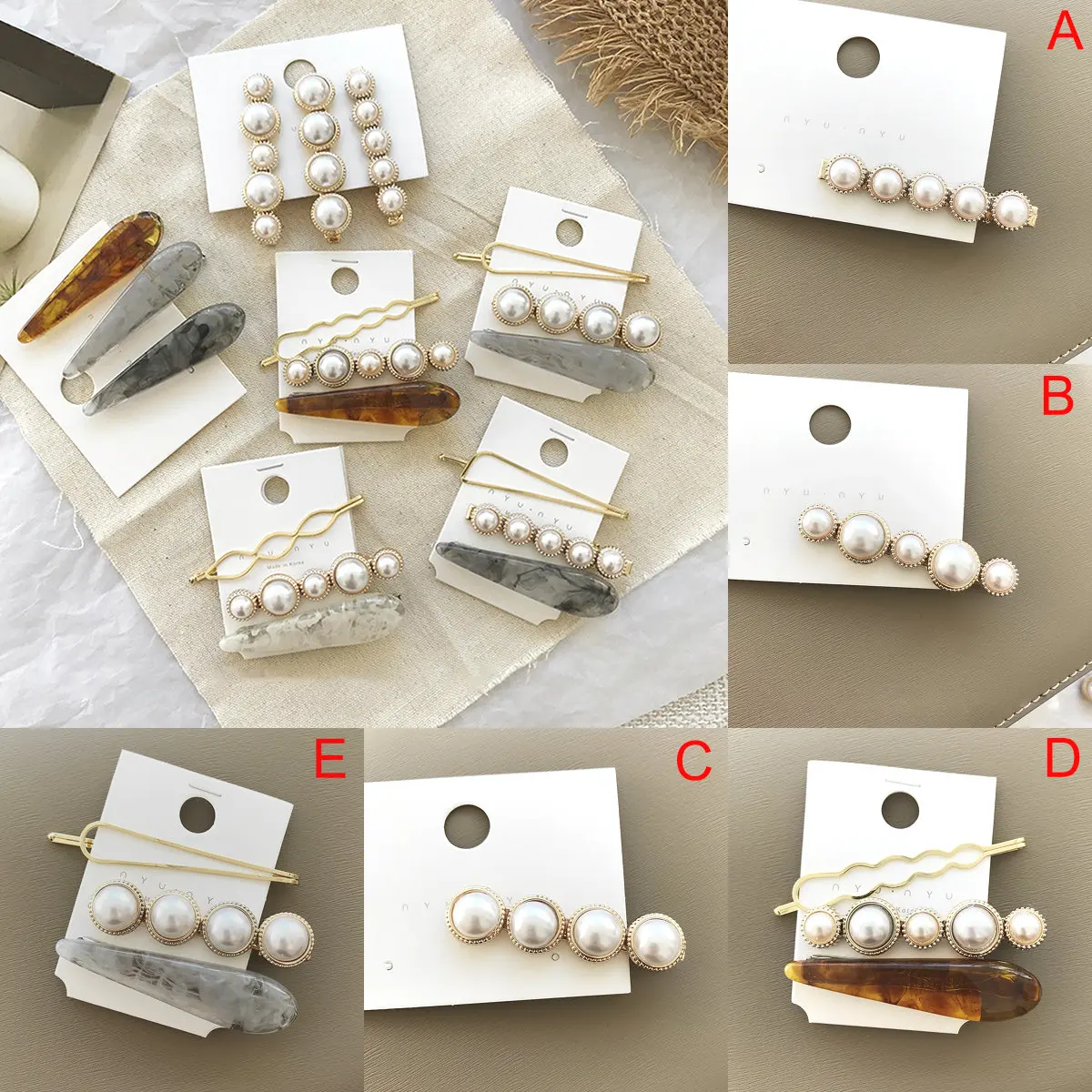 

3pcs/set Korean Women Girls Metal Pearl Marble Hair Clip Combination Barrette Pearls Hairpin Hair Styling Accessories