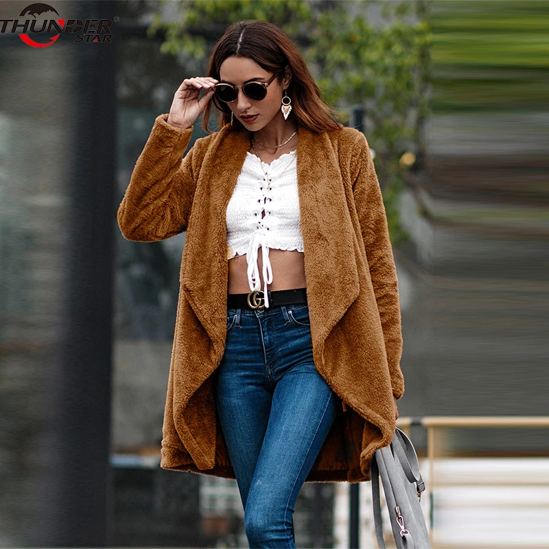 Abrigo de sintética mujer 2018 Otoño Invierno elegante cálido suave Teddy chaqueta de piel para mujer abrigo de felpa Casual prendas de vestir exteriores|Piel sintética| - AliExpress