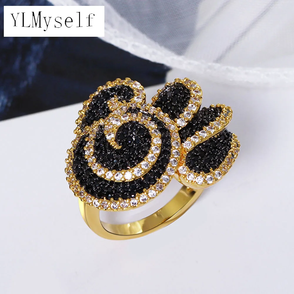 Black 2 tone finger ring micro pave black and clear CZ jewelry White gold/Gold color Large Sparkly Zirconia Rings
