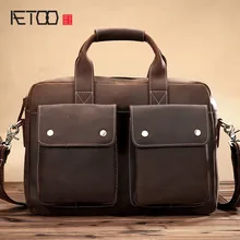 ATEOO The new Crazy horse leather handbag leather shoulder bag Messenger bag men bag retro leisure business briefcase