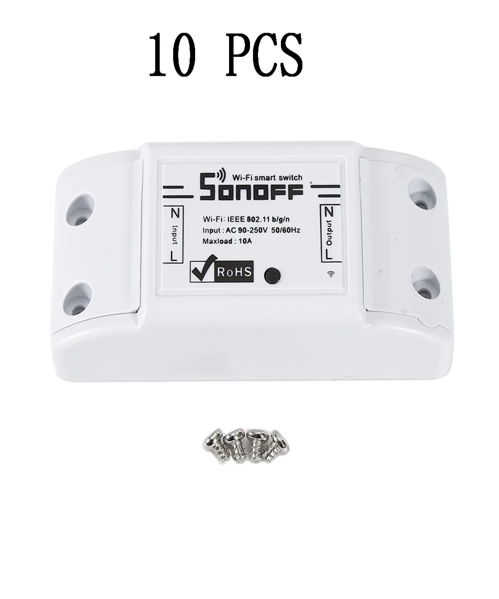 

10 PCS SONOFF Basic Wireless Wifi Switch Remote Control Automation Module DIY Timer Universal Smart Home 10A 220V AC 90-250V HWC