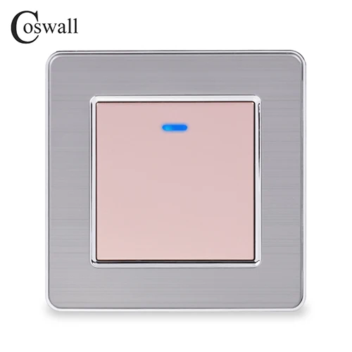 Coswall Stainless Steel Panel 1 Gang 1 Way Light Switch On / Off Wall Switch With LED Indicator 16A Black Gold Color - Цвет: Gold