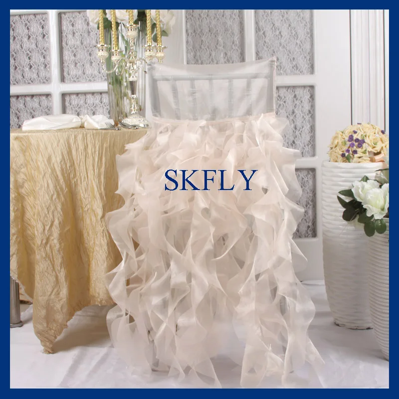 

CH007F SKFLY popular stock beautiful wedding custom made ruffled curly willow blush pink organza chair cover