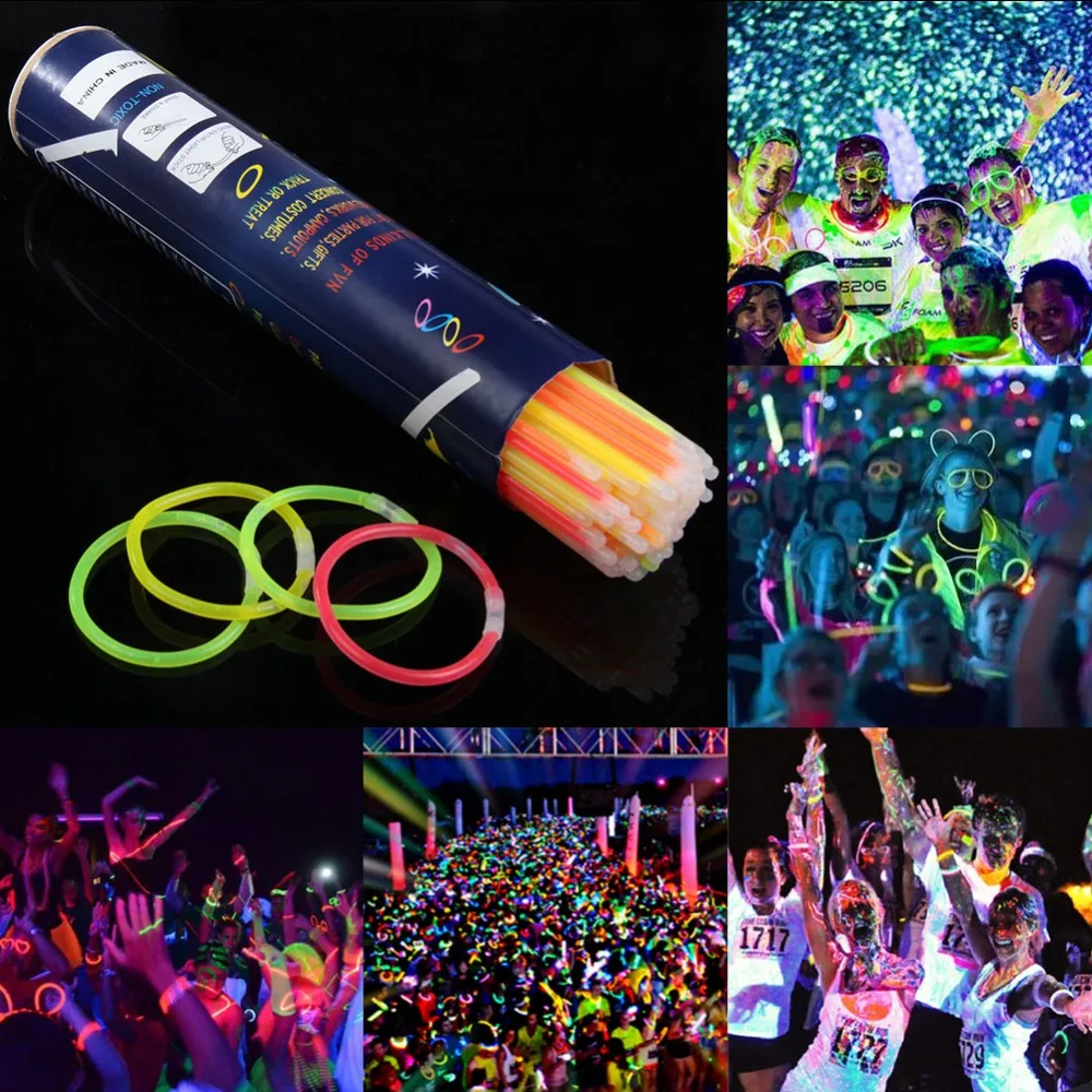 

New 100pcs/lot Neon Party Glowstick Glow In The Dark Toy Fluorescence Sticks Bracelets Necklaces Party Supplies Luminous Decor E