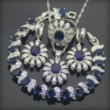 Zafiro azul Topacio Blanco 925 Plata de La Joyería Para Las Mujeres Pendientes/Colgante/Collar/Anillos/Pulseras Caja de Regalo libre