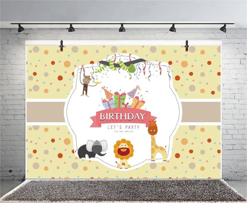 Laeacco Cartoon Happy Birthday Animal Gift Decoration Photography Backgrounds Customized Photographic Backdrops For Photo Studio Laeacco Cartoon Happy Birthday Animal Gift Decoration Photography Backgrounds Customized Photographic Backdrops For Photo Studio