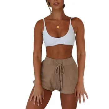 

X 2019 Shorts SummerWomen Solid Color Casual Wide Leg Drawstring Elastic Waist Summer Loose Sports Shorts