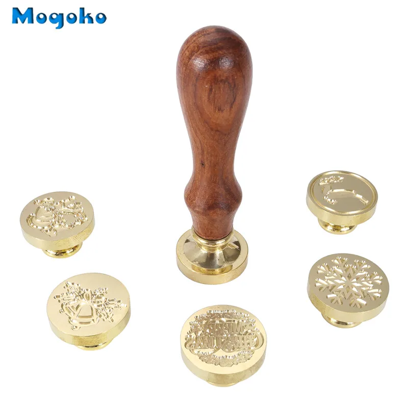 Selo de Cera Cabo de Madeira Selos de Cobre + 1x Mogoko Vintage Retro Clássico Inicial Kit Feliz Natal 6 Pçs 5 Cheap Selos