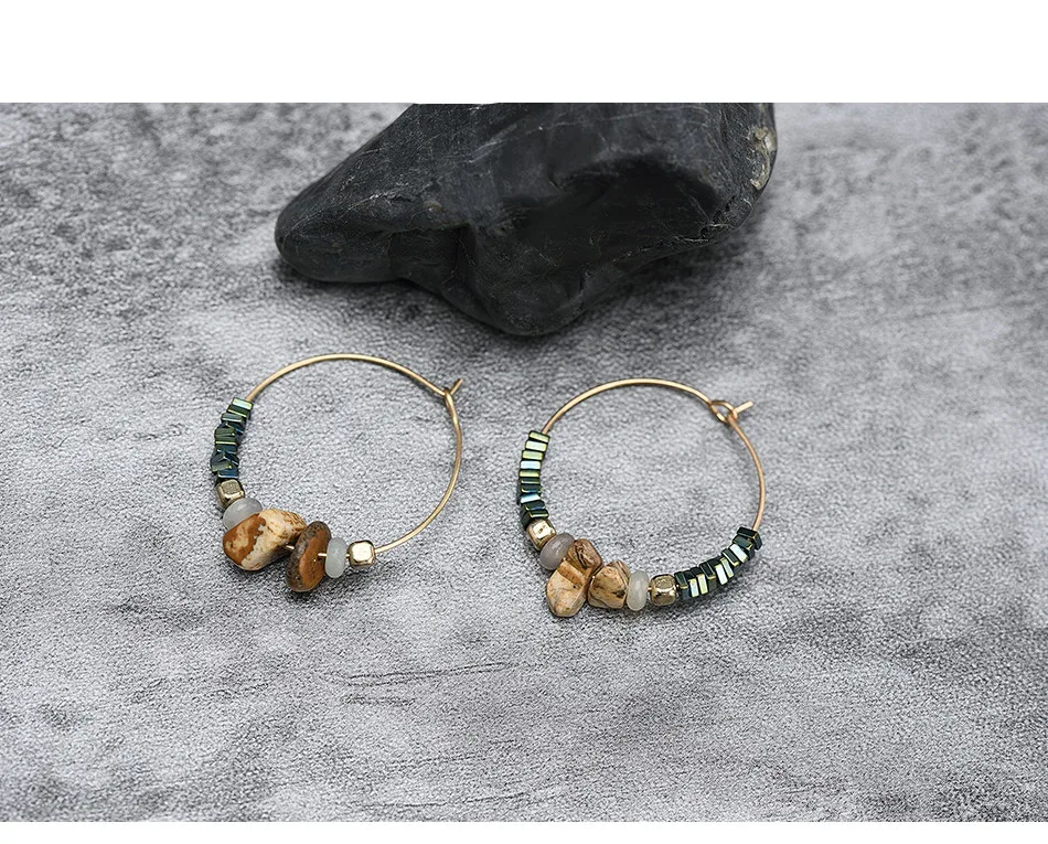 Женские Модные минималистичные серьги-кольца из натуральных круглых камней, винтажное Золотое кольцо из цинкового сплава, серьги-кольца, ювелирные изделия