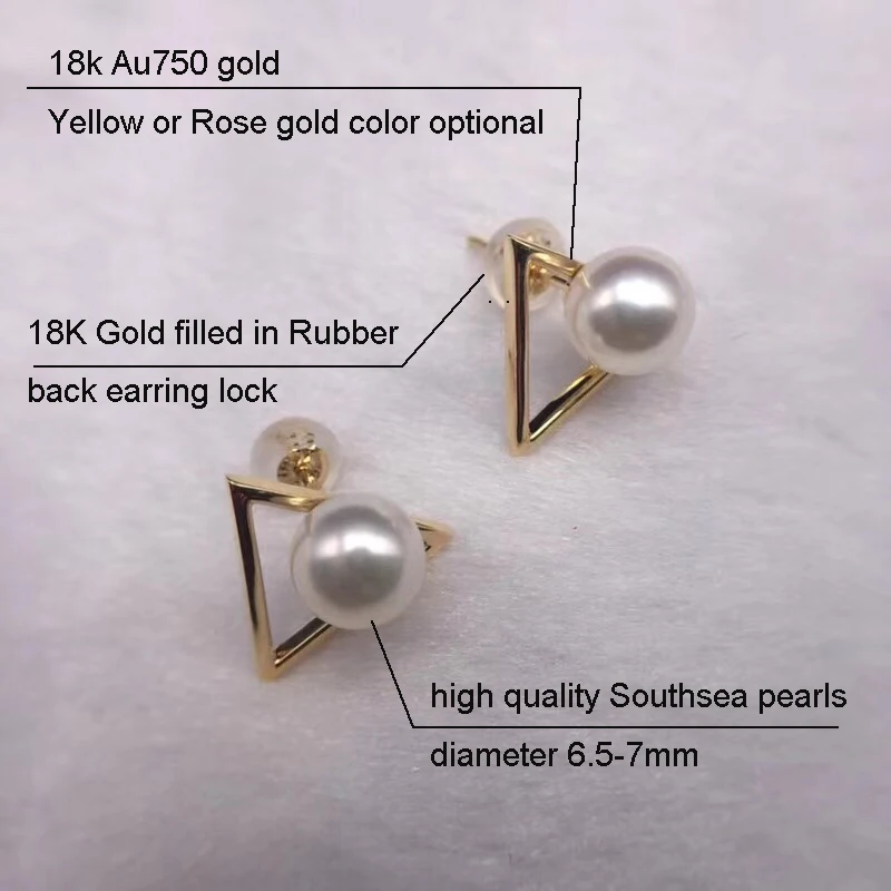 Sinya Au750 Gold stud earring Natural southsea pearls earring Triangle design fashion jewelry for women girls Mom 2018 News (11)