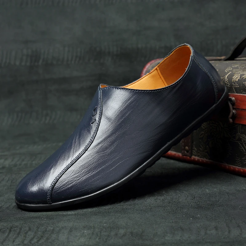 

JMaiou Comfortable Genuine Leather Men Casual Shoes Slip On Lazy Loafers Spring Autumn Man Soft Light Footwear Flats Shoes C4