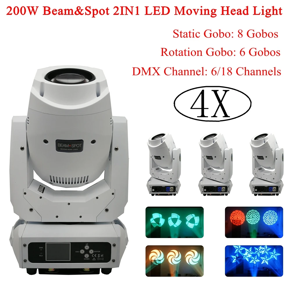 Высокое качество 4xlot 200 Вт Gobo LED движущийся луч света профессиональный dj