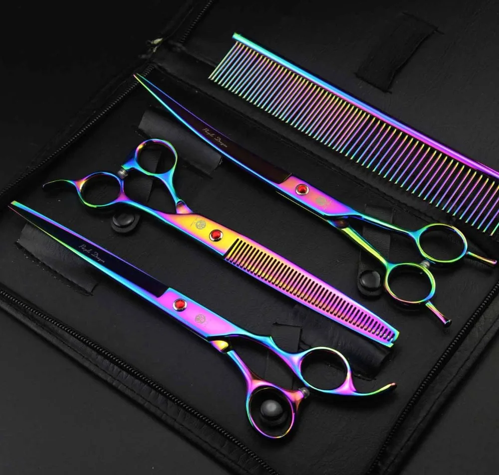 Purple Dragon Colorful Pet Scissors 8 inch ,Professional Dog Grooming Shears, Straight