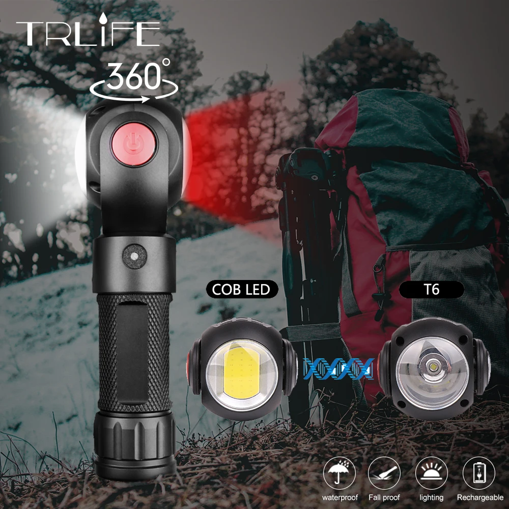 

USB LED COB Flashlight T6 Torch 8000LM Double Side Magnet 360 Degree Rotate Lantern Mini Lamp Waterproof by 18650/26650 Battery