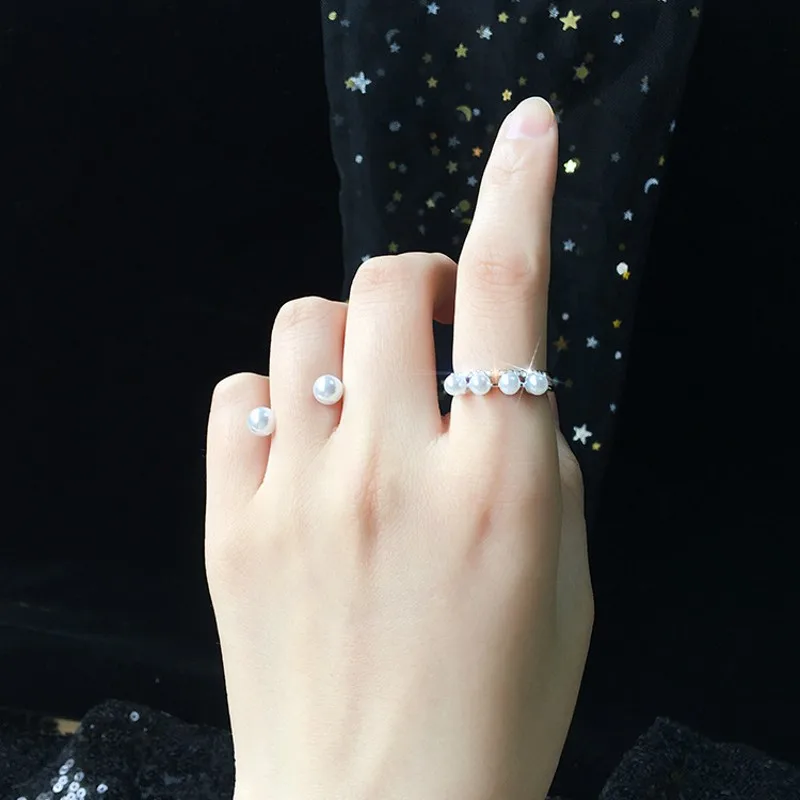 

Korea 2pcs/set Imitation Pearl Meteorite Ring Set Double Gold Color Adjustable Ring for Women Wedding Bridal Charm Jewelry Gift