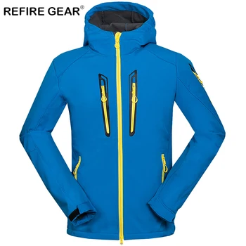 

ReFire Gear New Autumn Soft Shell Windproof Outdoor Jacket Men Hooded Thermal Waterproof Camping Jacket Warm Hiking Sport Jacket