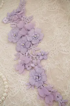 

10 pcs lanvander Lace applique, bead lace applique with 3D flowers, handmade headpiece lace appliques