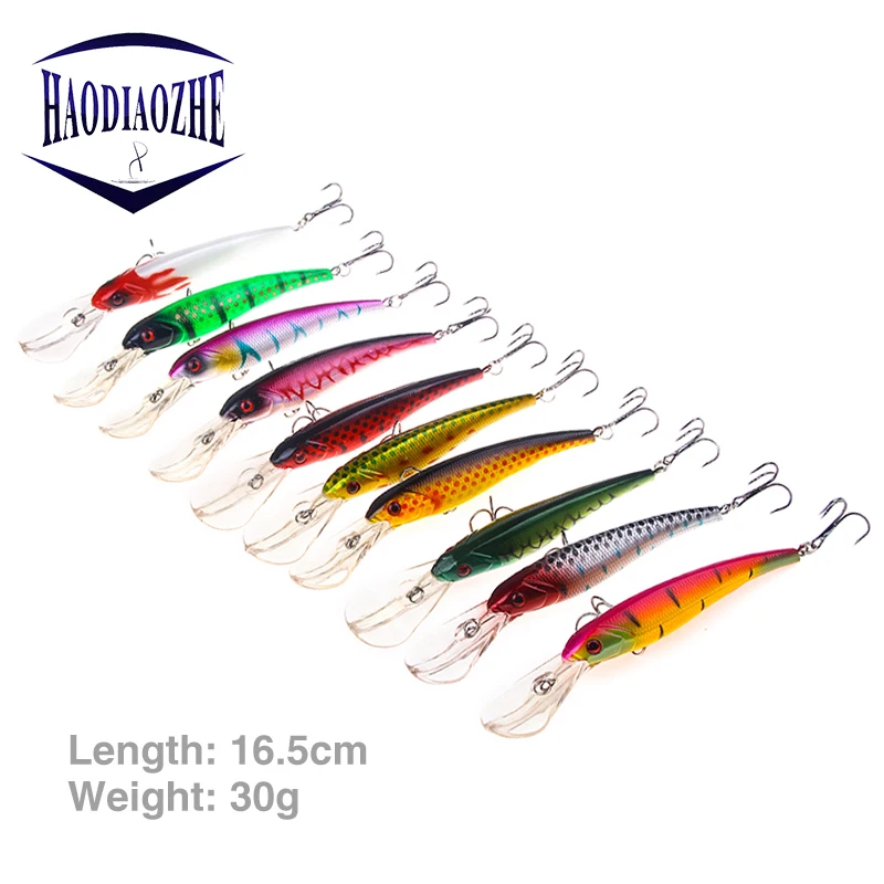 

HAODIAOZHE 1Pcs Big Minnow Fishing Lure 16.5cm 30g Crankbait Wobblers Fish Hard Bait with 2 Fishing Hooks Fishing Tackle YU287