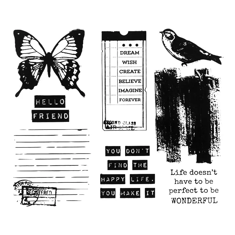 

Common Words Bird Butterfly Clear Stamps for Scrapbooking DIY Silicone Seals Photo Album Embossing Folder Paper Maker Template