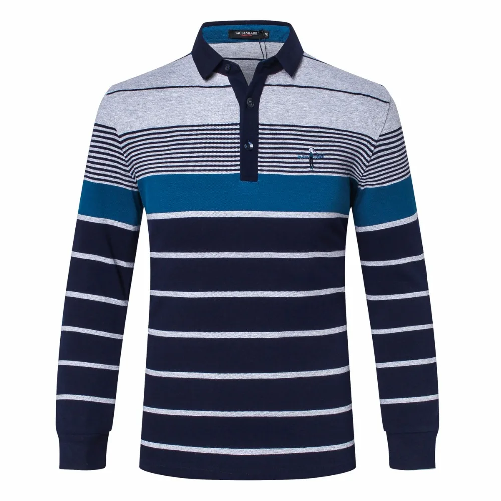 

polo shirt men Tace&shark Brand clothing long sleeve cotton Men's Polo shirt long sleeve lapel stripe embroidery Polo shirt