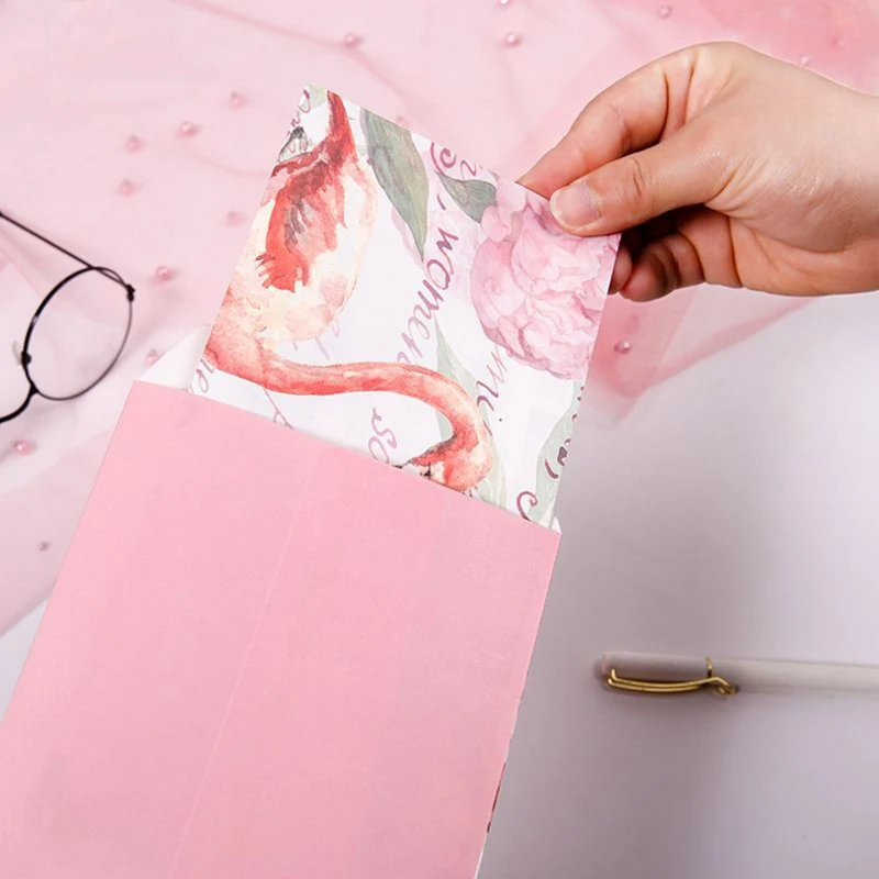 1 упак./лот Симпатичные Фламинго цветок посадки конверт комплект для подарка школьные канцелярские принадлежности 3 конверты + 6 листов