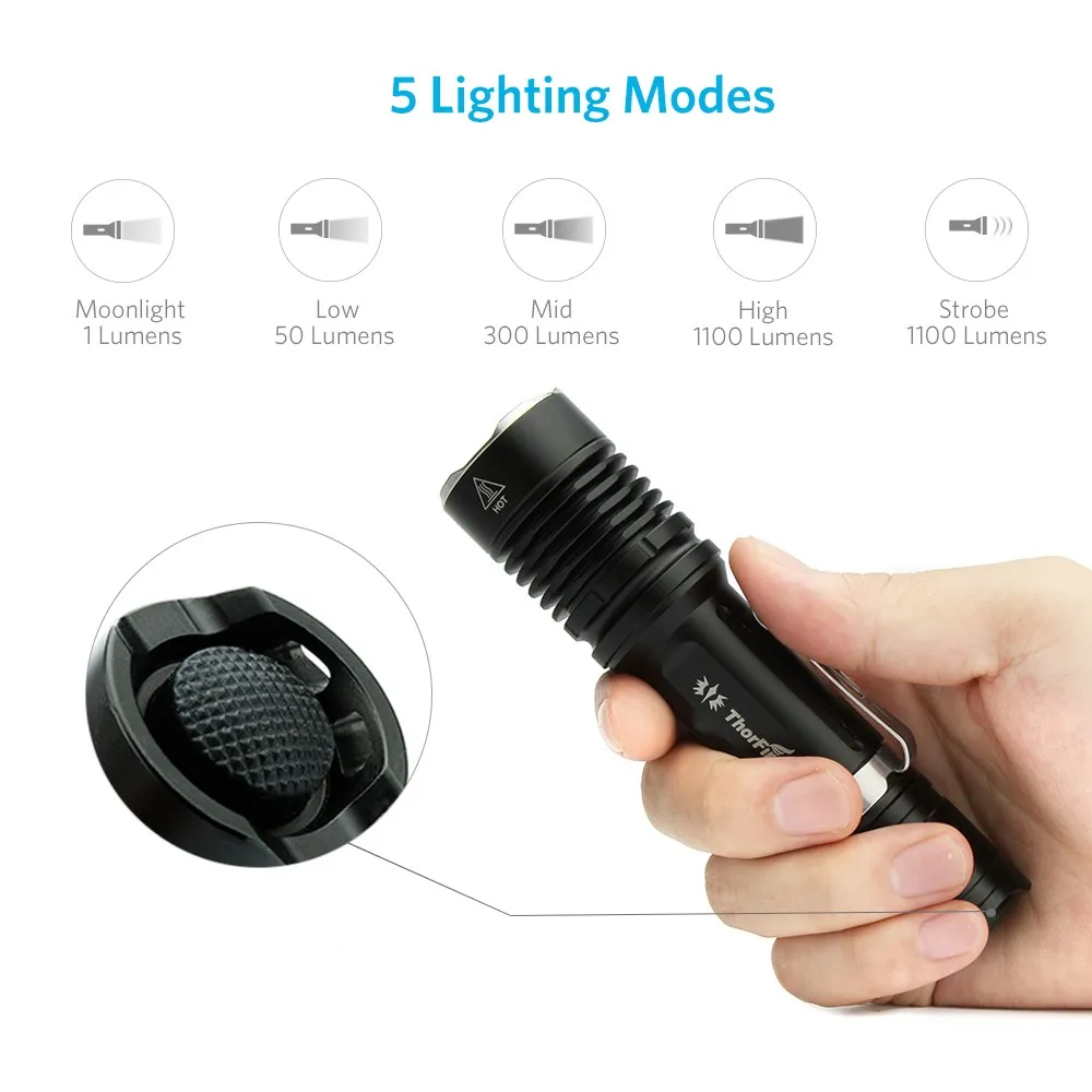 ThorFire VG10S XPL2 Ultra Bright Tactical LED Flashlight 1100LM 5 Modes Camping Hiking Hunting torch 18650 battery ThorFire VG10S XPL2 Ultra Bright Tactical LED Flashlight 1100LM 5 Modes Camping Hiking Hunting torch 18650 battery
