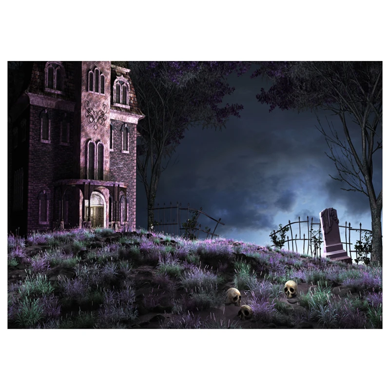 Vinyl Photography Background Photo Backdrops Magic Theme Studio background Horror castle grass tree stone skul | Электроника