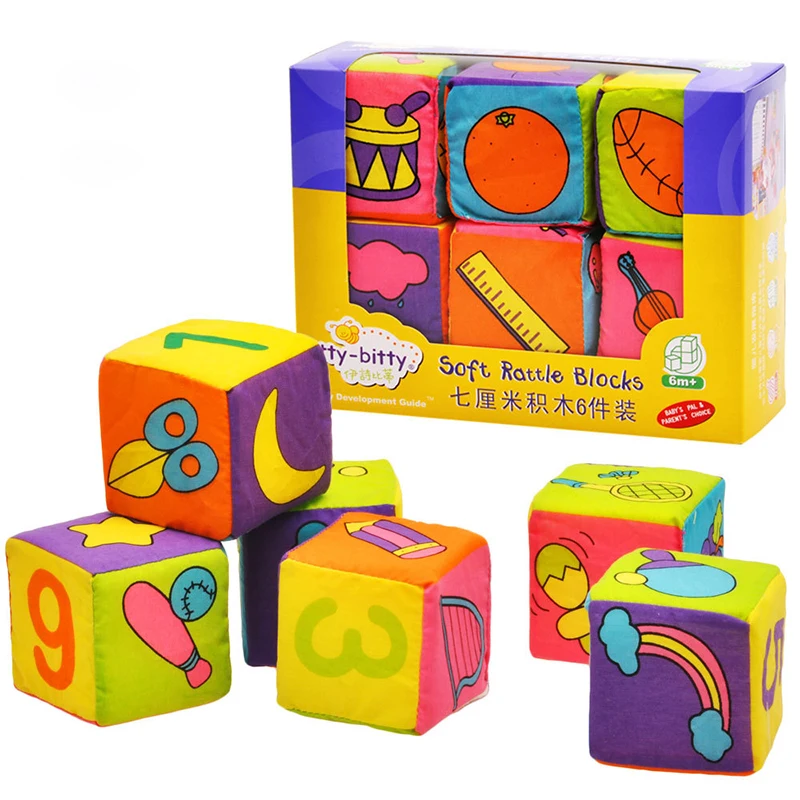  6pcs in 1Set Cloth Building Blocks New Infant Baby Cloth Doll Soft Rattle early Educational Giraff Baby Toy Soft Plush Set Cube