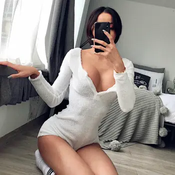 

Hot Selling Women’s Knitted Jumpsuit Jumper Sexy Buttons Chic V-Neck Sweater Pullover Tops Ladies Romper Tops Casual Overalls