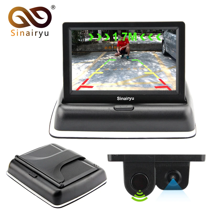 

Sinairyu Auto Rear View Camera With Video Parking Sensor + 4.3" LCD TFT Car Foldable Monitor