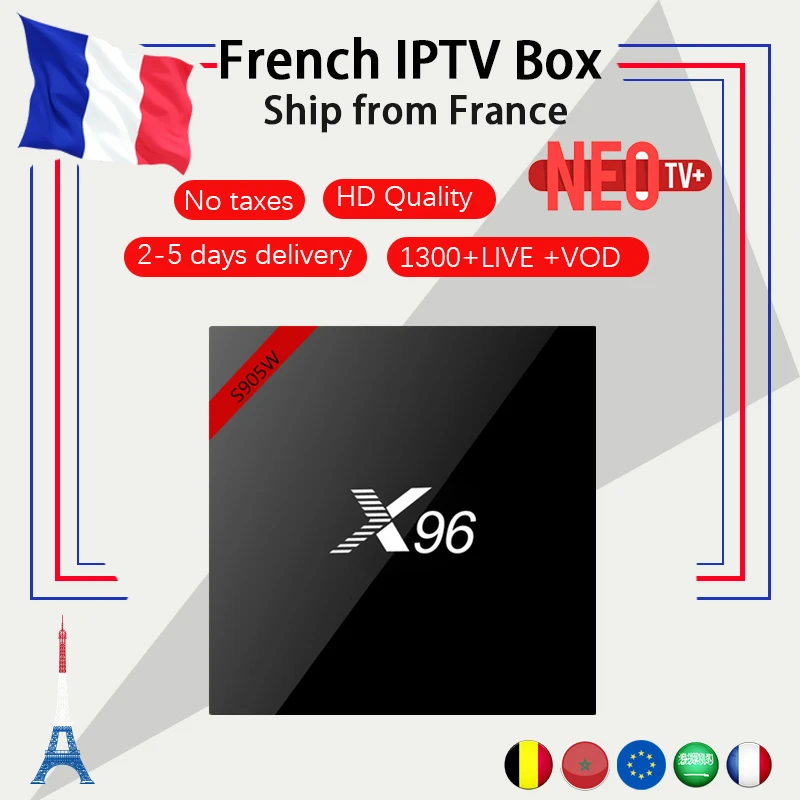 

French New X96W android tv box android 7.1 with NEO iptv 1300+live and VOD for France Arabic Belgium iptv m3u smart tv box