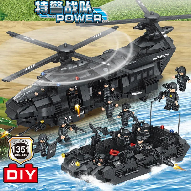 1351pcs SWAT Team Large Transport Helicopter Compatible LegoINs Building Blocks Sets City Police Educational Toys for Children